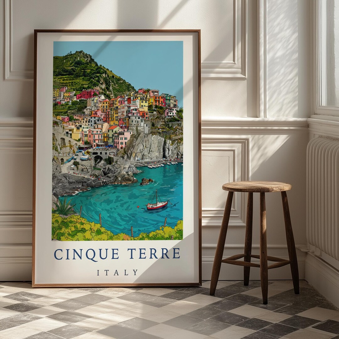 Cinque Terre Italy Travel Poster | Coastal Village Landscape Print - Etsy
