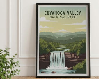 Plakat z Parku Narodowego Doliny Cuyahoga: Wodospady Brandywine – retro podróżnicza sztuka (pobranie cyfrowe)