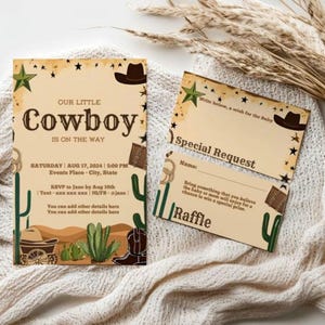Invitation de fête de naissance de cow-boy | Faire-part de fête de naissance rustique garçon | Modèle de toile | Faire-part DIY imprimable et numérique pour bébé garçon