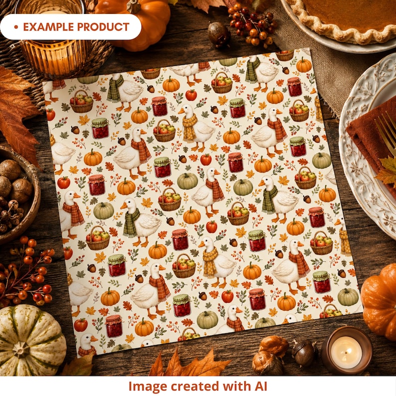 Autumn Goose Harvest Seamless Pattern, Fall Geese, Pumpkins, Apples ...