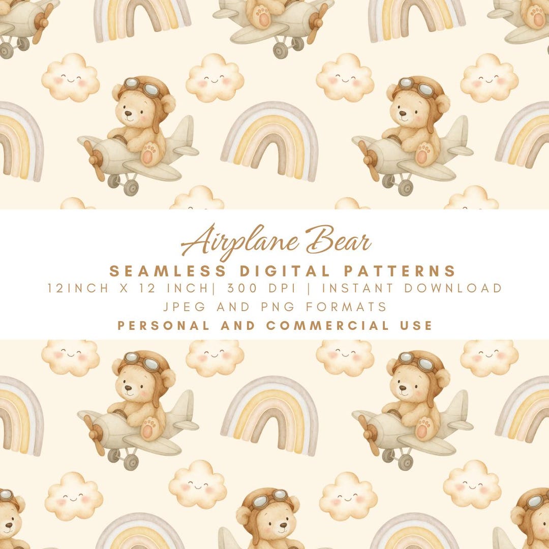 Airplane Bear Seamless Pattern, Baby Nursery Fabric Design, Pilot Teddy ...