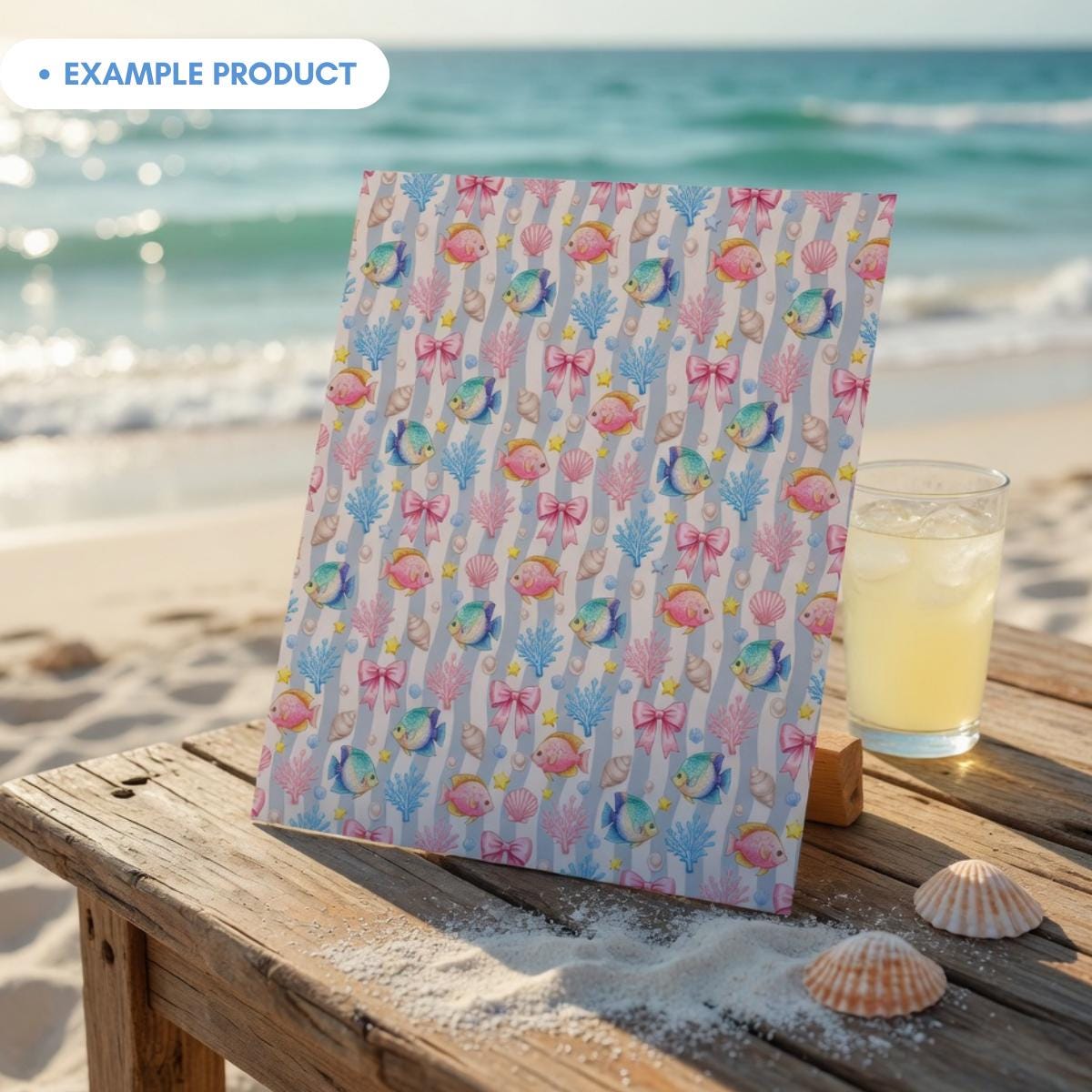 Coastal Fish Bows Seamless Pattern Digital Paper, Pink Blue Ocean ...
