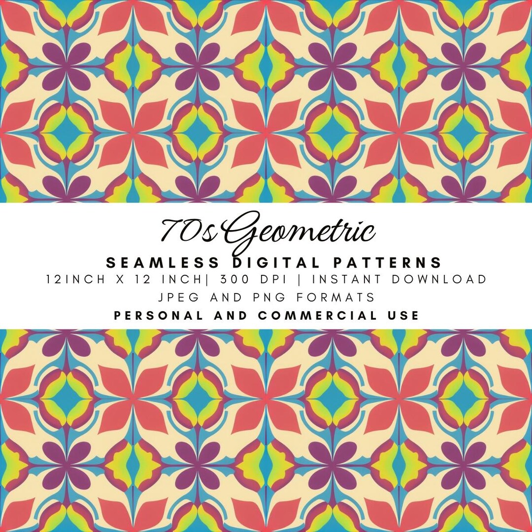 Retro Floral Tile Seamless Pattern, 70s Geometric, Colorful Digital ...