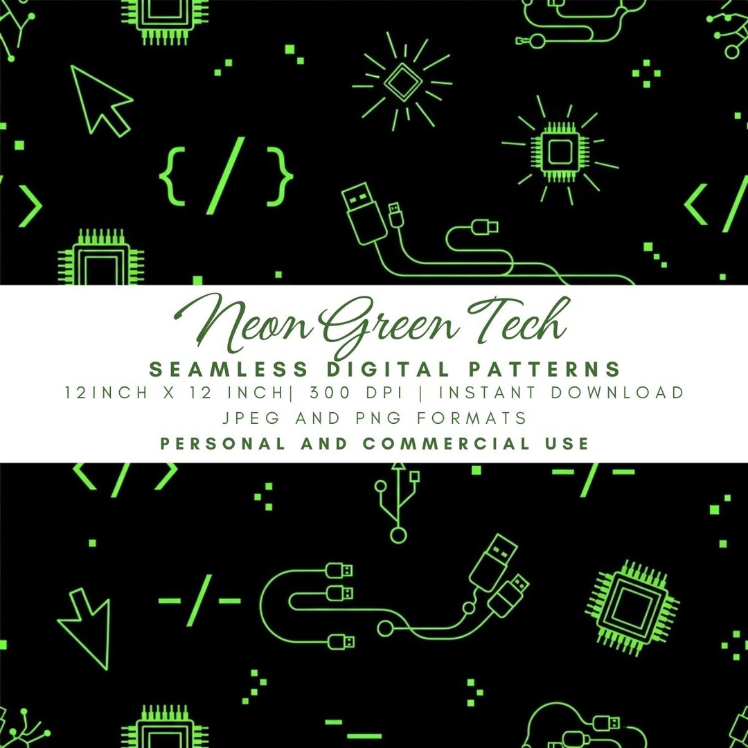 Neon Green Tech Seamless Pattern, Hacker Digital Paper, Coding ...