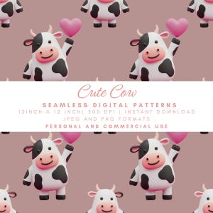 Cute Cow Seamless Pattern, Kawaii Farm Animal Digital Paper, Baby Nursery Fabric Design, Cartoon Calf Print, Dairy Farm Scrapbook Art