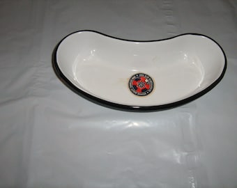 Vintage the asepticon co. New York Enamelware Kidney Shaped Hospital Medical Emesis Pan Black Trim with label