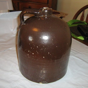 Old large Vintage Antique   Brown Stoneware  jug Primitive Country Farm fresh
