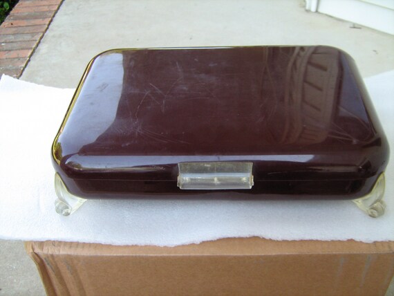 vintage 1950-60s hard plastic footed brown silverware or flatware case