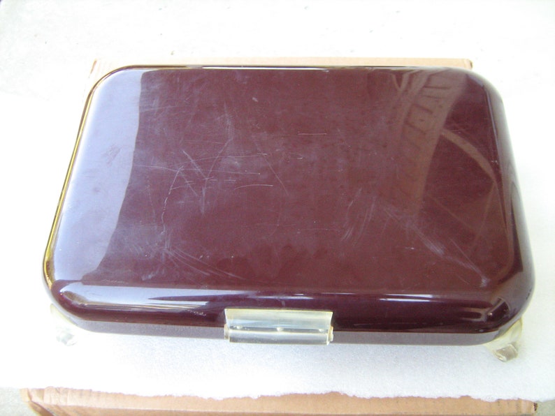 vintage 1950-60s hard plastic footed brown silverware or flatware case image 3