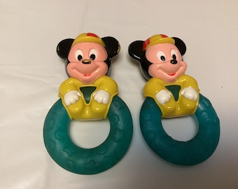 2- 1980s Disney baby Mickey Mouse teether toy. L-1.