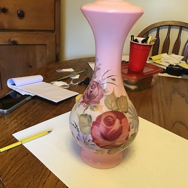 Vintage pink hand painted with roses table lamp base