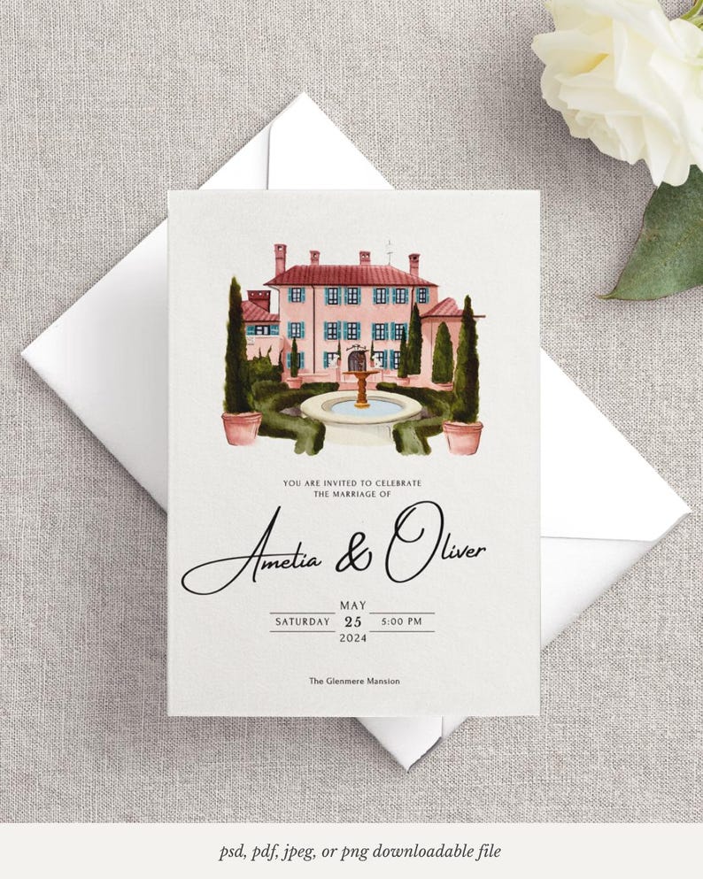Custom Digital Watercolor Wedding Venue Illustration, Custom Venue ...