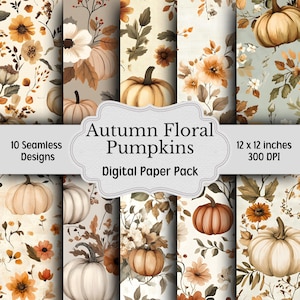 Paquete de papel digital de calabazas de otoño, 10 patrones sin costuras de otoño, papel de diario basura, paquete de papel digital imprimible, papel de álbum de recortes de otoño