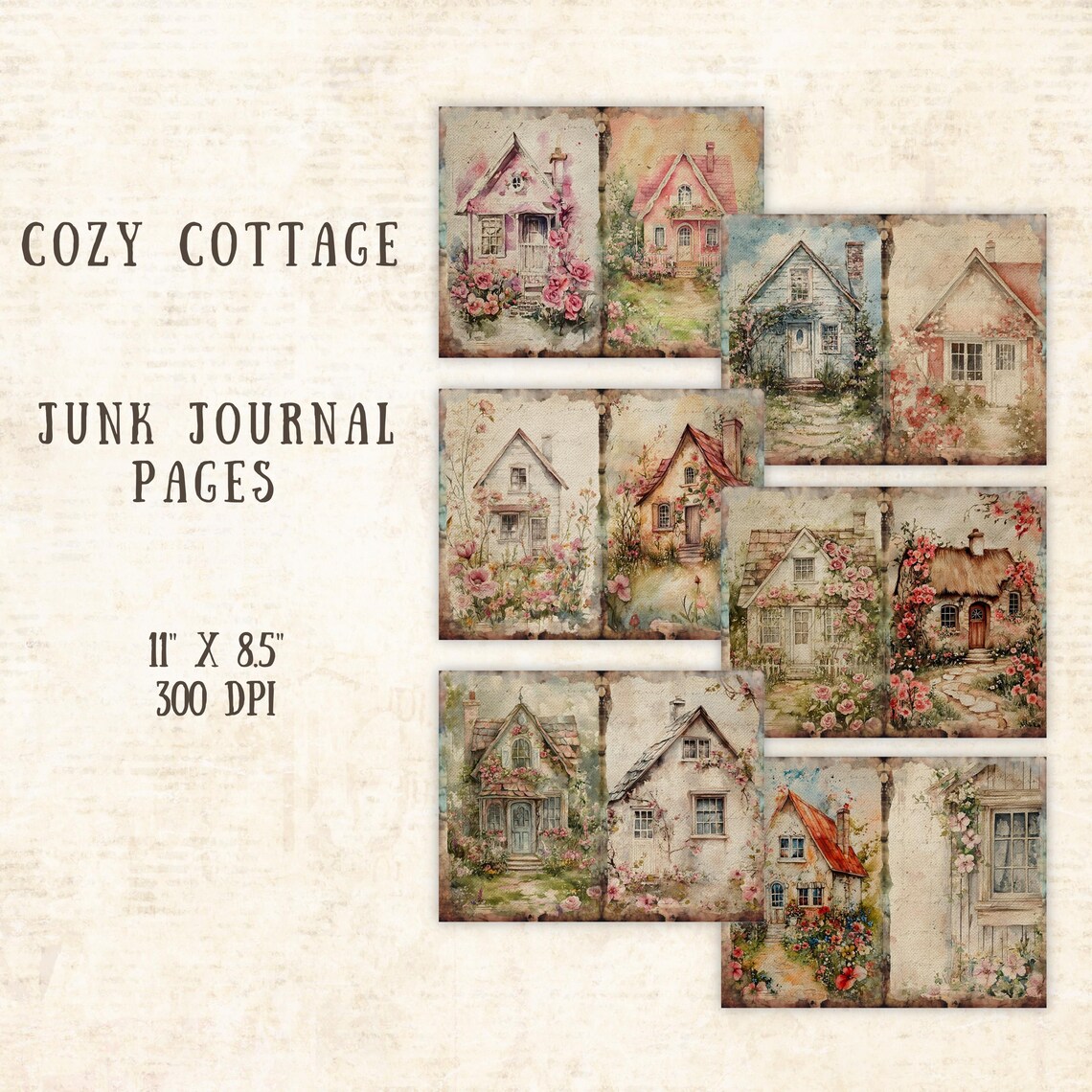 Cozy Cottage Junk Journal Printable Pages, Shabby Chic Junk Journal ...