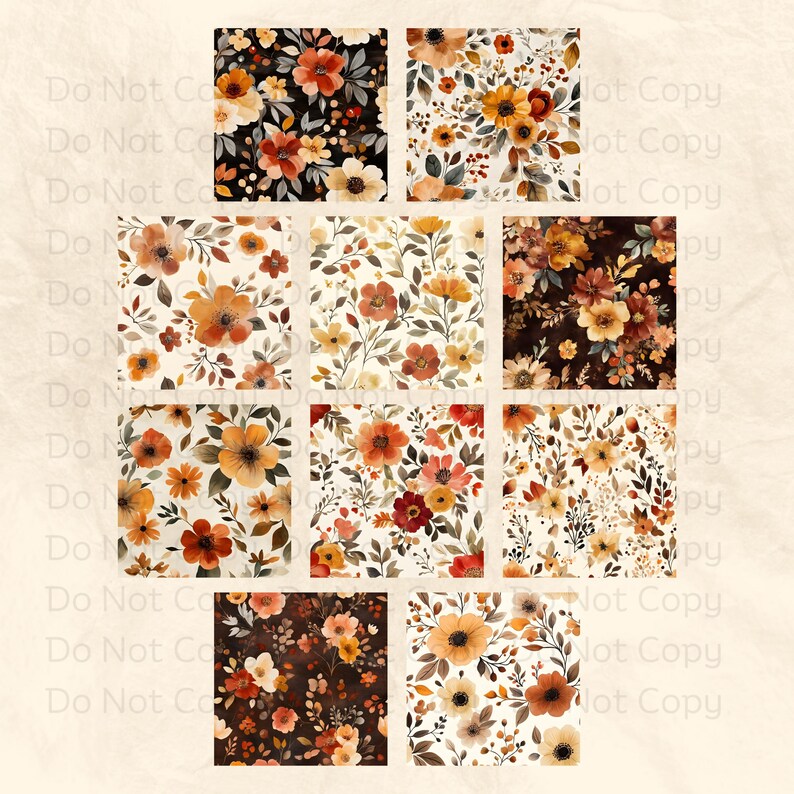 Fall Floral Digital Paper Bundle, 10 Seamless Patterns, Junk Journal ...