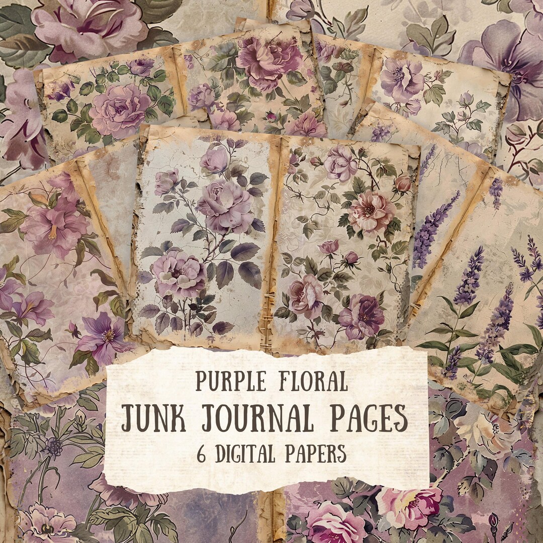 Purple Floral Junk Journal Printable Pages, Floral Junk Journal Inserts ...