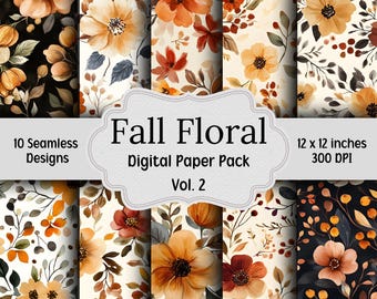 Fall Floral Digital Paper Bundle, 10 Seamless Patterns, Junk Journal ...