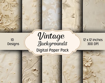 Vintage Backgrounds Digital Paper Bundle, 10 Designs, Vintage Textures, Junk Journal Paper, Scrapbook Printable Paper, Neutral Backgrounds