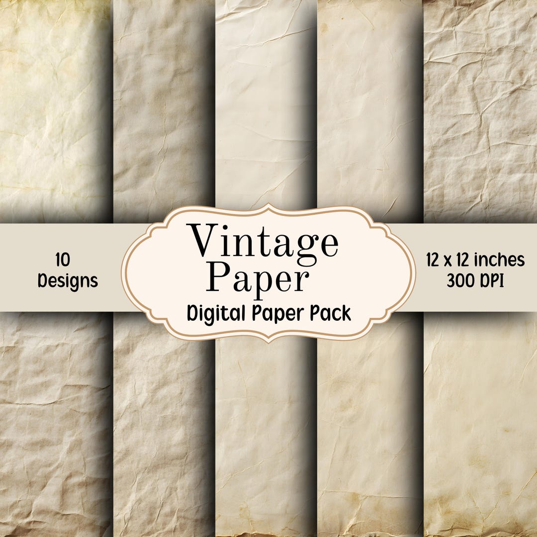 Paper Disins Vintage Digital Paper Bundle, 10 Designs, Rumpled Old Paper, Junk ...