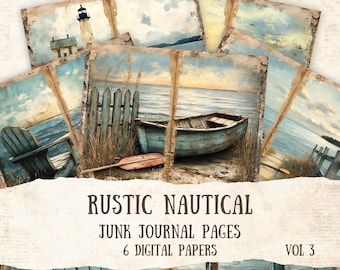 Rustieke nautische ongewenste dagboek afdrukbare pagina's, vintage kust ongewenste dagboekpagina's, printables Ocean Junk dagboek, digitaal plakboekpapier