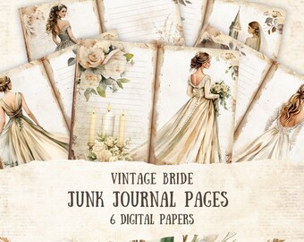 Vintage Braut Junk Journal Druckbare Seiten, Vintage Hochzeit Junk Journal Seiten, Digitale Papiere, Digitales Scrapbook Papier, Journal Papier Kit