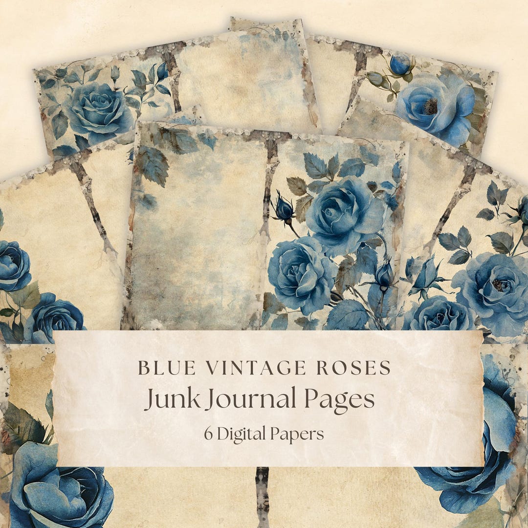 Blue Vintage Rose Junk Journal Printable Pages, Floral Junk Journal ...
