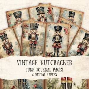 Páginas para impressão de diário de lixo do quebra-nozes vintage, páginas de diário de lixo de Natal, papel para scrapbook digital, papel para diário de lixo de Natal vintage
