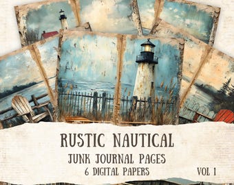 Rustic Nautical Junk Journal Printable Pages, Vintage Coastal Junk Journal Pages, Ocean Junk Journal Printables, Digital Scrapbook Paper
