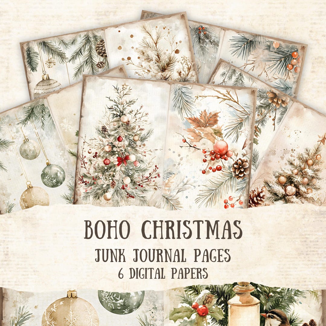 Boho Christmas Junk Journal Printable Pages Christmas Junk Journal