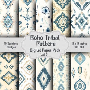 Boho tribal patroon digitaal papierpakket, neutrale inheemse patronen, 10 naadloze patronen, boho-achtergronden, afdrukbaar plakboekpapier