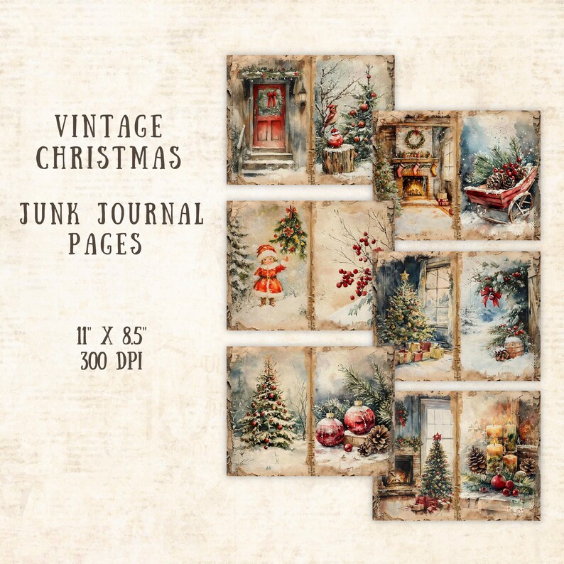 Vintage Christmas Junk Journal Printable Pages, Christmas Junk Journal ...