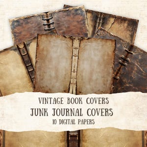 Vintage Junk Journal Covers, Printable Book Covers,  10 Digital Papers, Digital Scrapbook Paper, Vintage Journal Papers, Old Book Covers