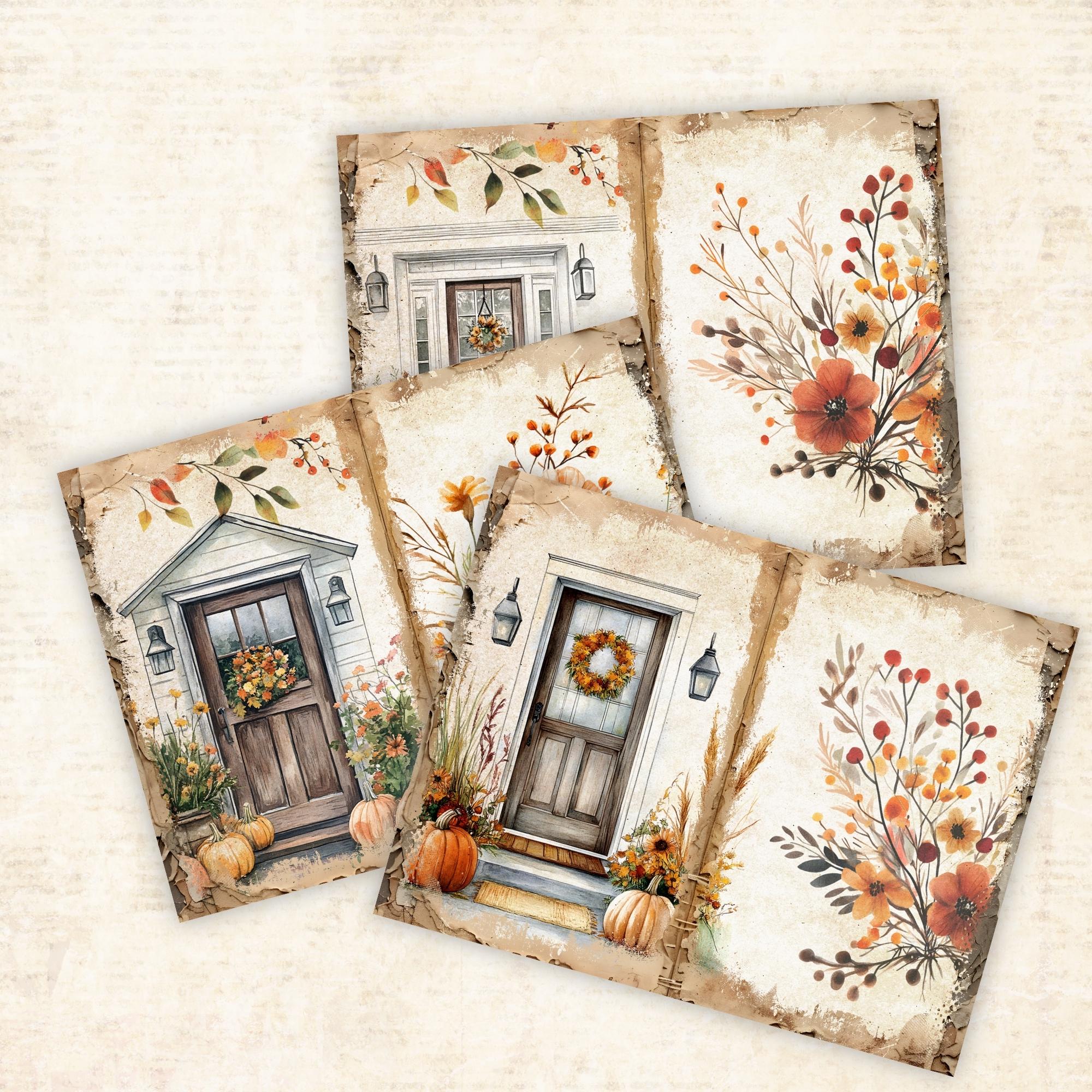 Fall Junk Journal Printable Pages, Autumn Doors Junk Journal Pages, 6 ...