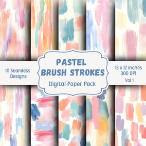 Pastel Brush Strokes Digital Paper Pack, Seamless Patterns, Junk Journal Paper, Scrapbook Printable Paper, Watercolor Brush Strokes Paper