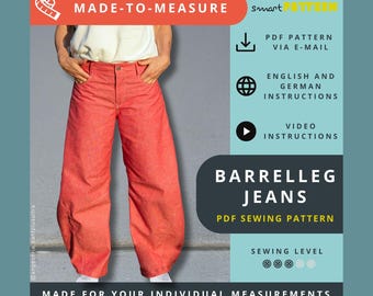 Made-to-Measure Barrel Leg Jeans Sewing Pattern: Knee & Hem Darts (PDF Pattern)