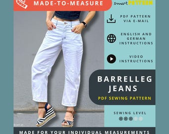 Made-to-Measure Barrel Leg Jeans Sewing Pattern: Women's 7/8 Length (PDF Pattern)
