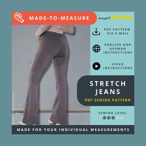 Modello di cucito per jeans elasticizzati Bootcut, su misura (modello PDF)