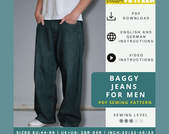 Schnittmuster Männer-Baggy-Jeans, Gr. 44-66, extra legere, tiefer Schritt