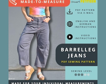 Made-to-Measure Barrel Leg Jeans Sewing Pattern for Women, Wedge Insert (PDF)