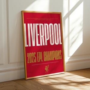 Liverpool FC 2025 Premier League Champions Print Arne Slot First Season Title Win Wall Art Red Football Poster LFC Fan Gift Decor