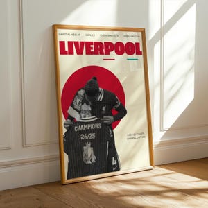 Virgil Van Dijk Liverpool Champions 2025 Poster Premier League Print Dutch Captain Wall Art LFC Fan Gift Anfield Football Decor Reds