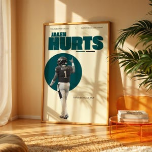 Jalen Hurts Philadelphia Eagles Poster – Super Bowl LIX Champion MVP Wall Art Print for NFL Football Fans, Gift for Sports Lovers