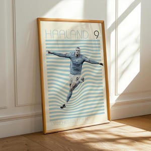 Erling Haaland Manchester City Poster – Light Blue Football Wall Art – Modern Soccer Print – Premier League Decor – Haaland Gift - MCFC Fans