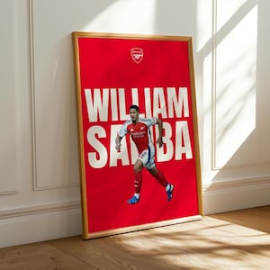 William Saliba Arsenal Poster | Gunners Defensive Wall Art | Saliba Action Print | Premier League Star Decor | Arsenal Football Tribute