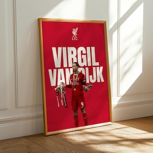 Virgil van Dijk Trophy Celebration Poster – Liverpool FC | Football Wall Art | LFC Print | VVD Room Decor | Van Dijk Liverpool Print