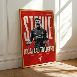 Steven Gerrard Liverpool Poster | Anfield Legend Wall Art | Football Captain Tribute Print | Local Hero Soccer Decor | Gerrard Trophy Career