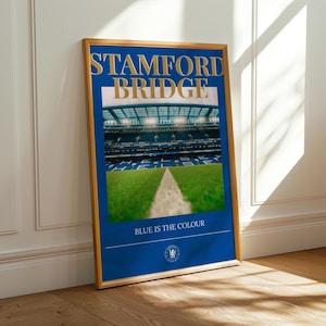 Chelsea FC Stamford Bridge Print | Bold Blue Background | Chelsea Fan Print | Iconic Football Stadiums | Chelsea Stadium Poster