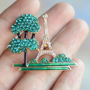 Eiffel Tower Brooch, Paris Theme Pin, Sparkly Crystal Jewelry, French Landmark Brooch, Travel Lover Gift, Elegant Valentine&#39;s Day gift