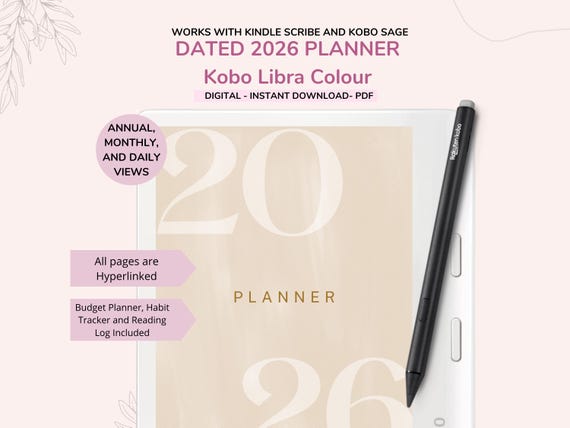 2026 Digital Daily Planner for Kobo Libra Colour (Downloadable Journal)
