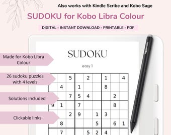 Kobo Libra Colour Sudoku Game: 26 Pages (Digital Download)